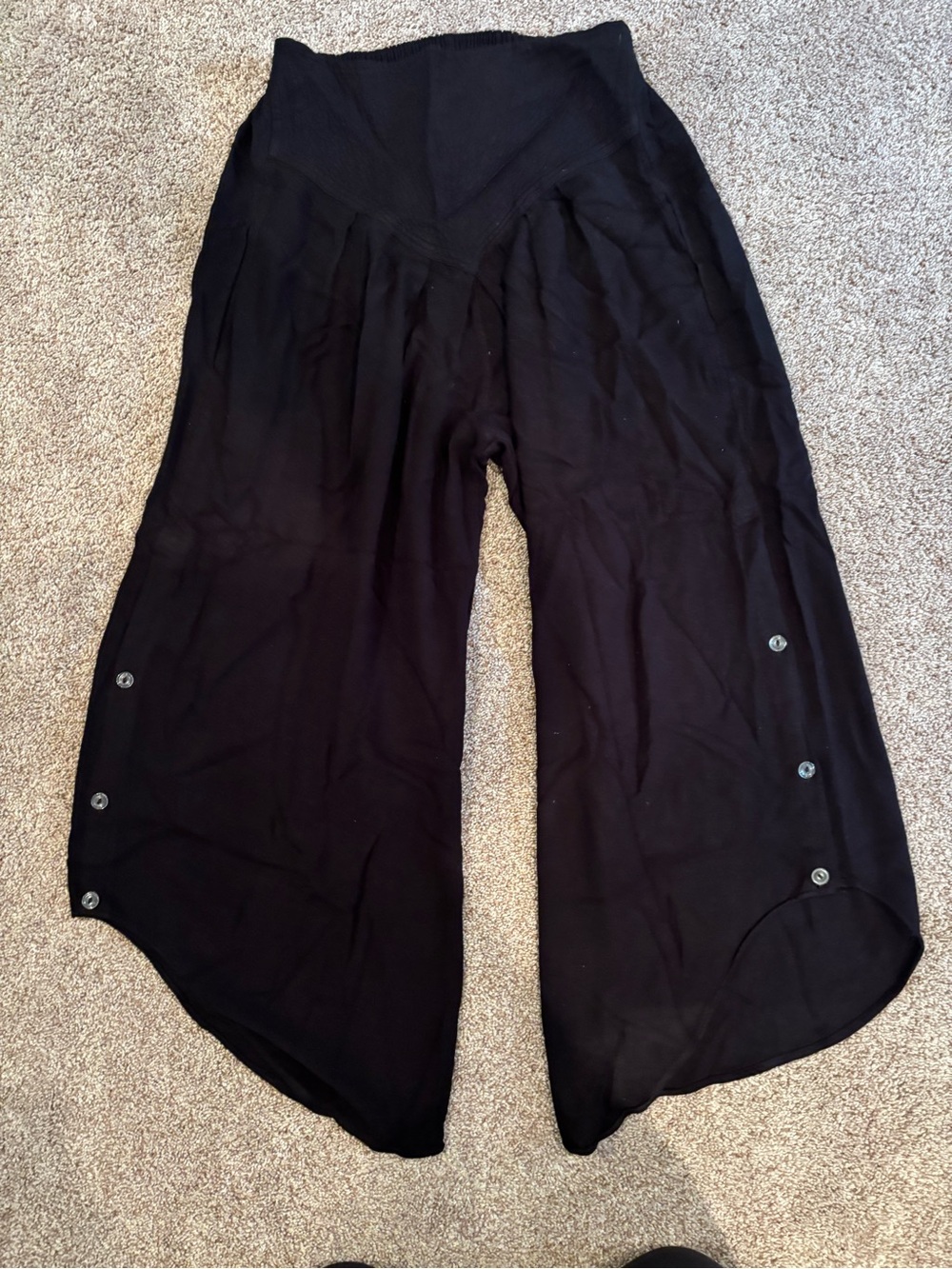 Wide Leg Black Women's Pants with Button Detail